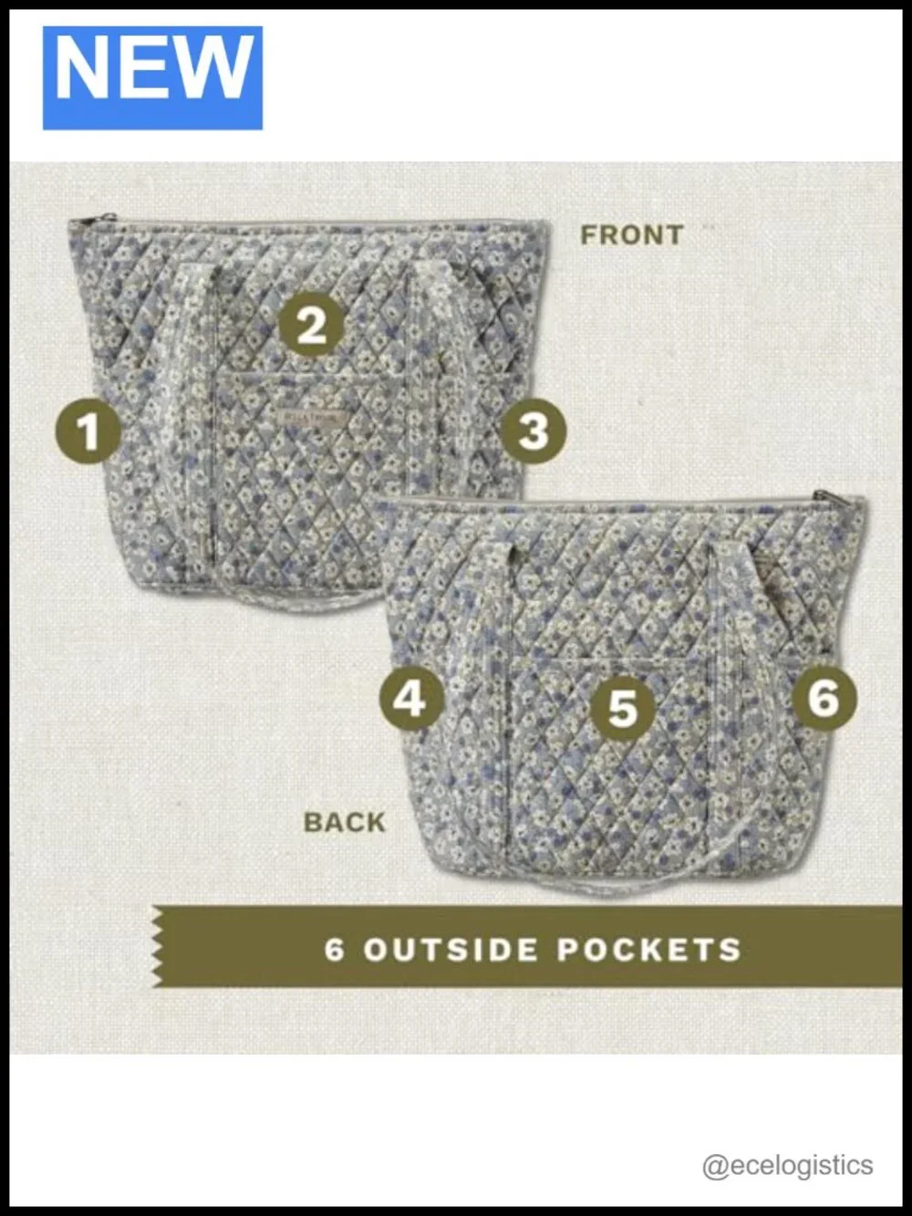 Quilted Cotton Shoulder Tote Bag with Multiple Pockets